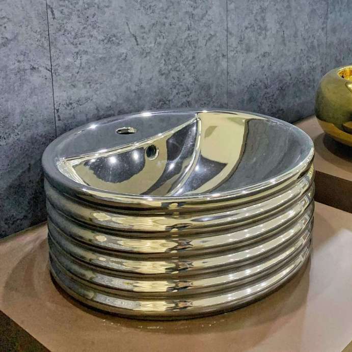 C202A Silver Electronic Plate Luxury Above Counter Wash Ceramic Freestanding Art Basin